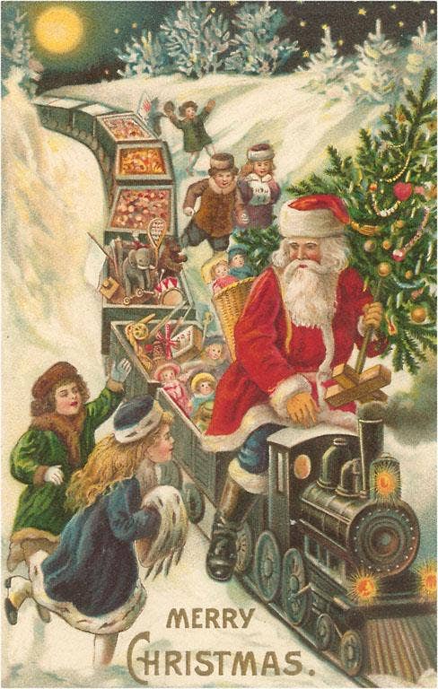 Found Image Press - Art Print - Merry Christmas, Santa on Train