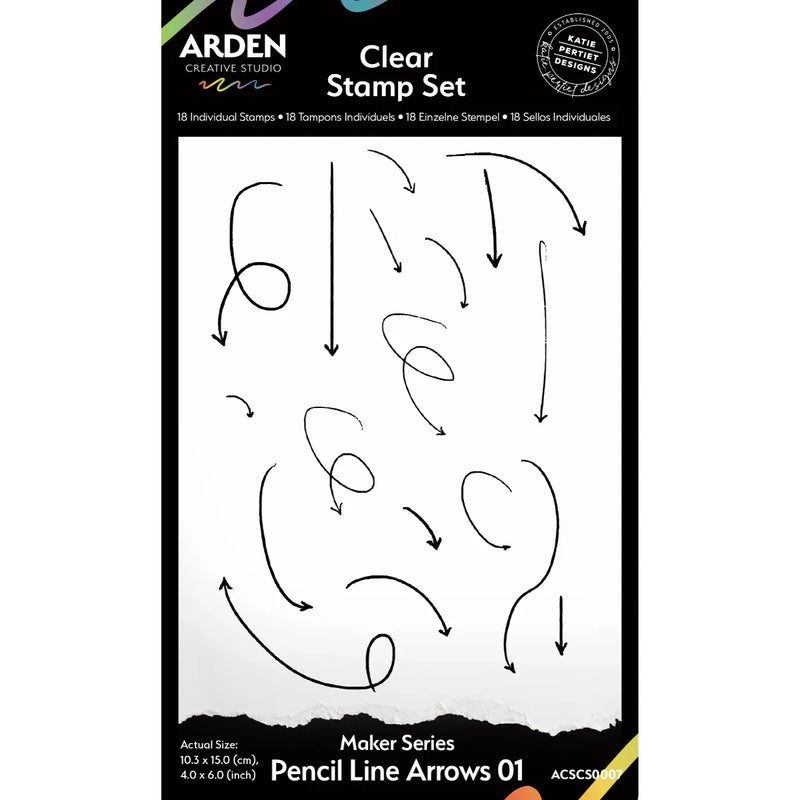 Arden Creative Studio - Maker Series Pencil Line Arrows 01 4 in x 6 in Clear Stamp Set