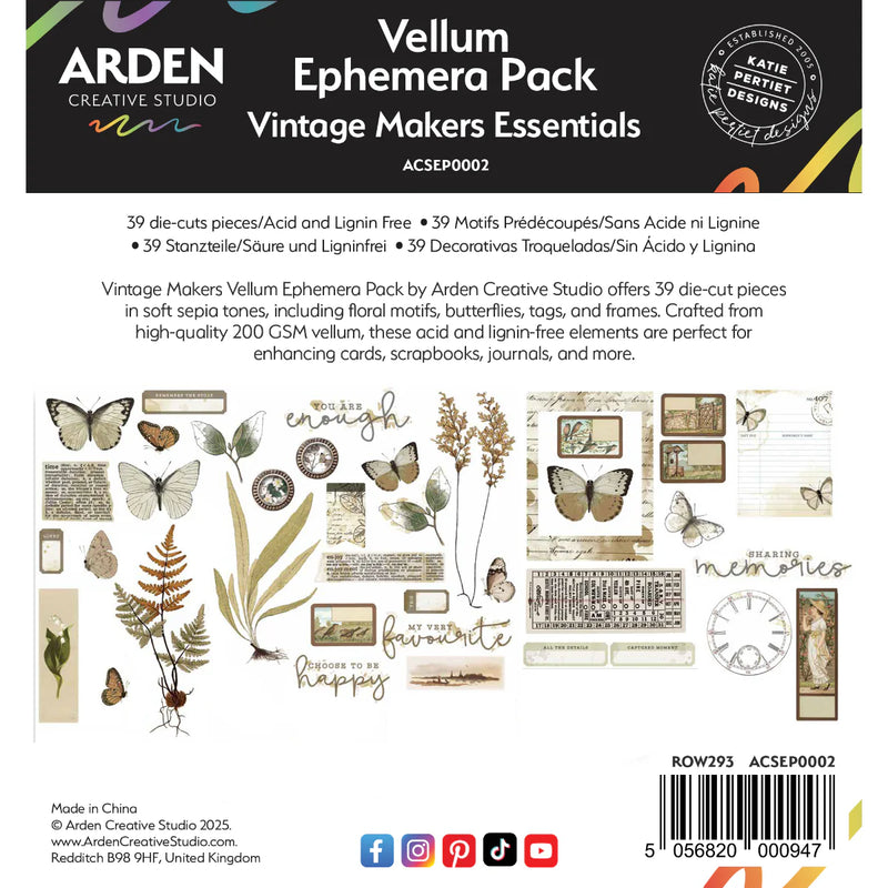 Arden Creative Studio - Vintage Makers Vellum Ephemera Pack