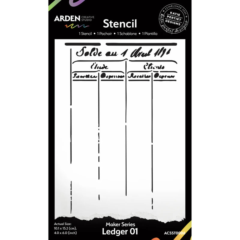 Arden Creative Studio - Maker Series Ledger 01 4in x 6in Stencil