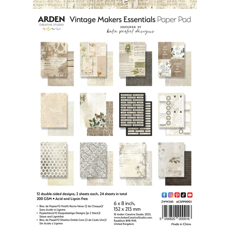 Arden Creative Studio - Vintage Makers Essentials 6in x 8in Paper Pad