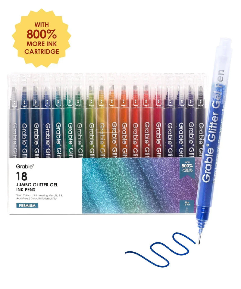Grabie - Jumbo Iridescent Glitter Gel Ink Pen Set Of 18