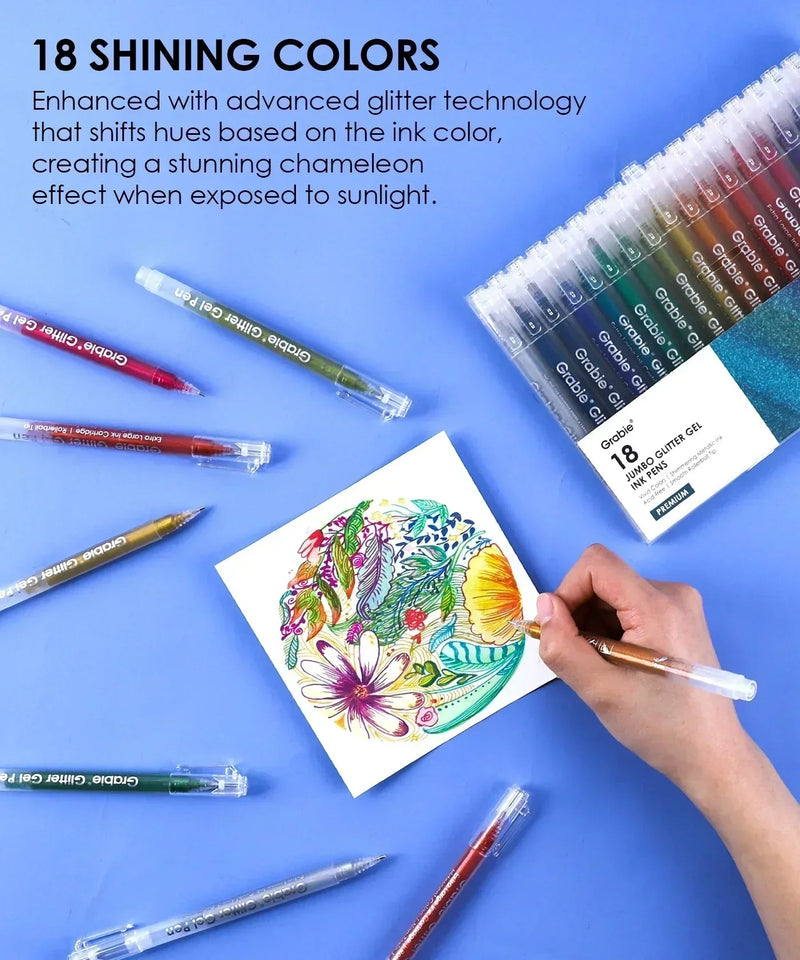 Grabie - Jumbo Iridescent Glitter Gel Ink Pen Set Of 18