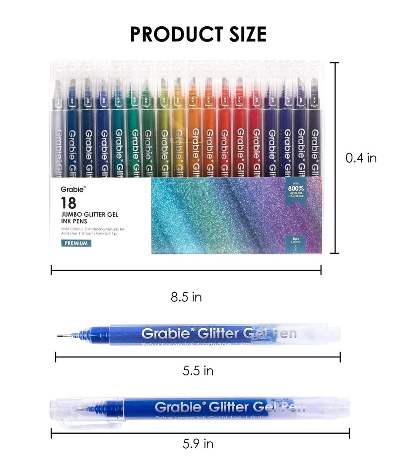 Grabie - Jumbo Iridescent Glitter Gel Ink Pen Set Of 18