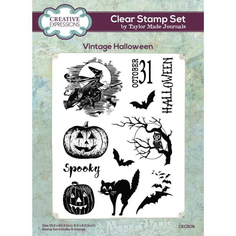 Creative Expressions - Taylor Made Journals Vintage Halloween 6 in x 8 in Clear Stamp Set