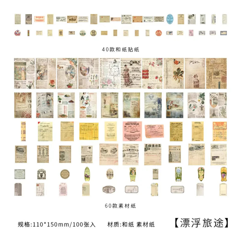 Vintage Scrapbook Paper & Washi Paper Set