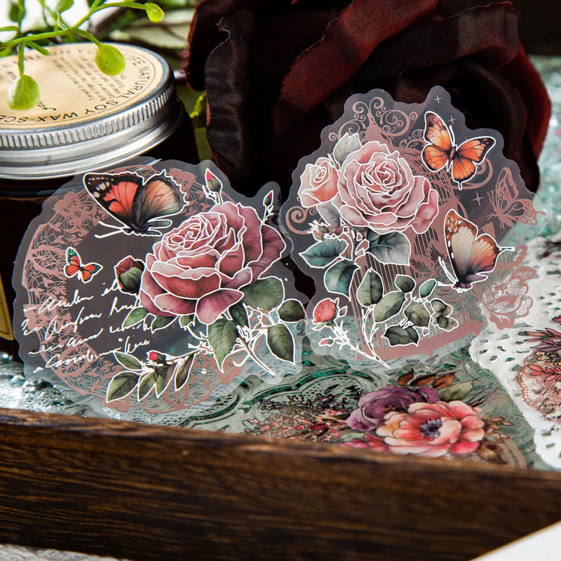 Lace Feast Series Vintage Flower Lace Hot Silver PET Sticker