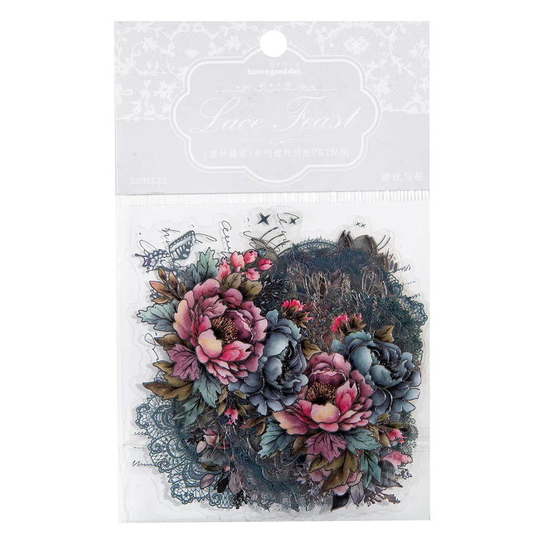 Lace Feast Series Vintage Flower Lace Hot Silver PET Sticker