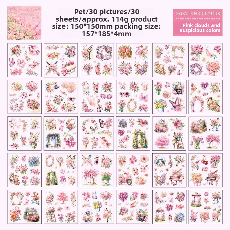 30 Sheets Waterproof Stickers for Scrapbooks, Planners & Journals