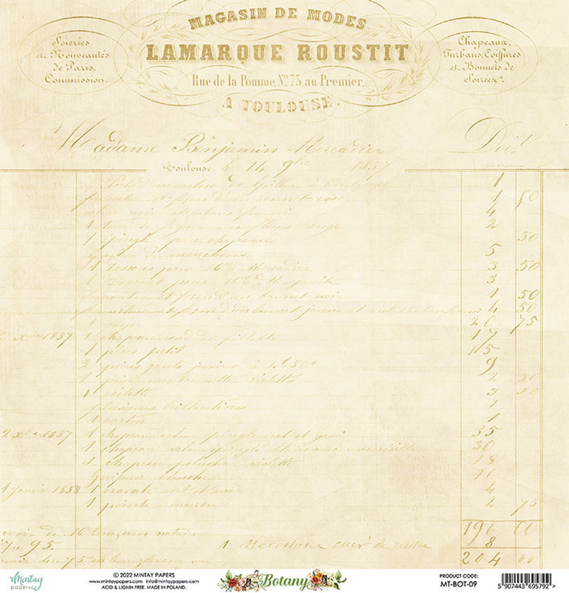 Mintay Papers - Botany Collection - 12 x 12 Double Sided Paper - Elements