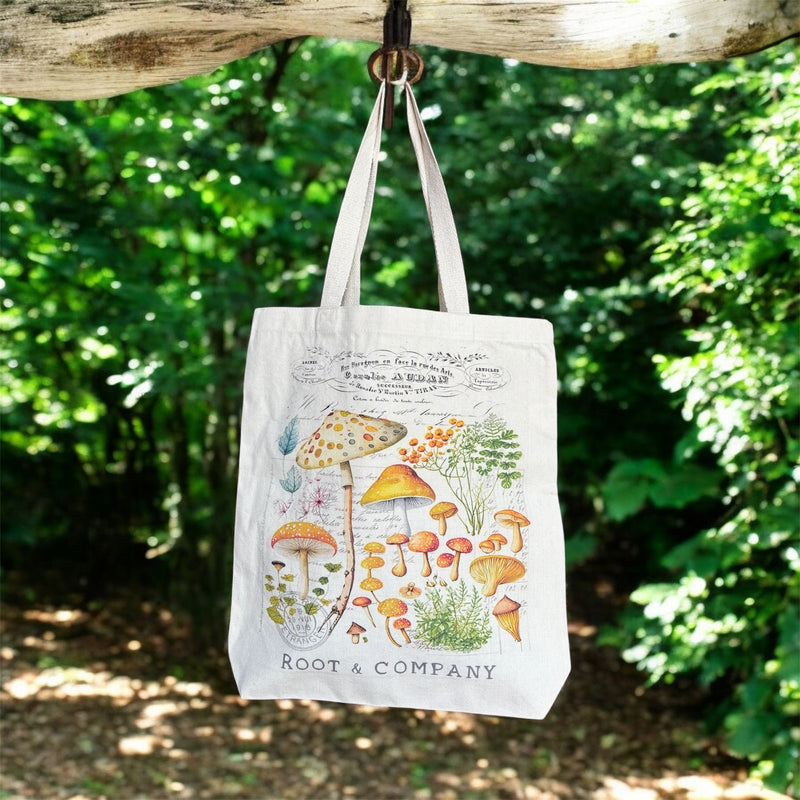 Root and Company - Vintage Mushrooms Botanicals Canvas Tote Bag