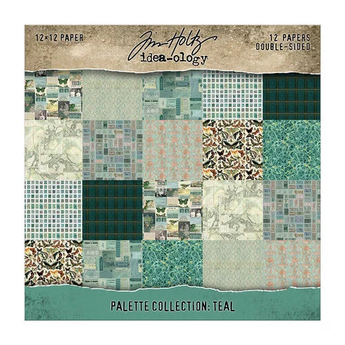 Tim Holtz - Idea-ology - Palette Collection - 12 x 12 Paper Pack - Teal