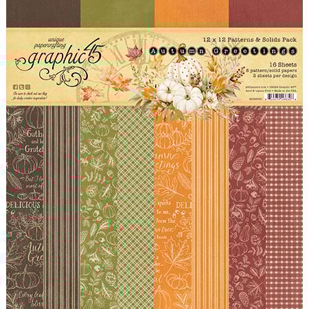 Graphic 45 - Autumn Greetings Collection - 12 x 12 Patterns And Solids Paper Pad