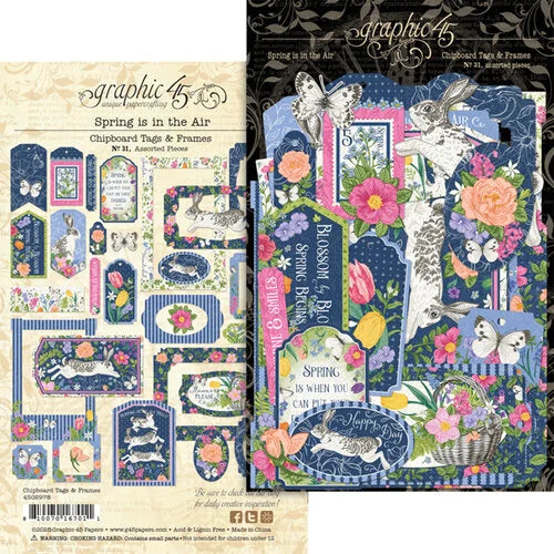 Graphic 45 - Spring Is In The Air Collection - Chipboard Embellishments - Tags And Frames