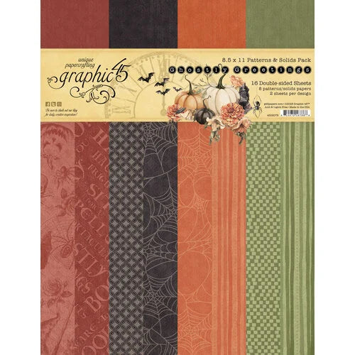 Graphic 45 - Ghostly Greetings - 8.5 X 11 Patterns And Solids Paper Pack