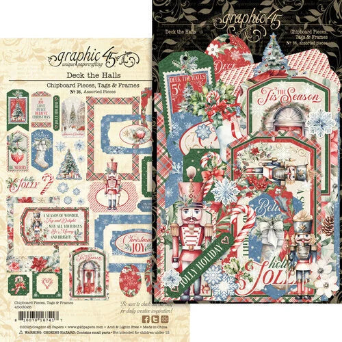 Graphic 45 - Deck The Halls - Chipboard Pieces - Tags And Frames