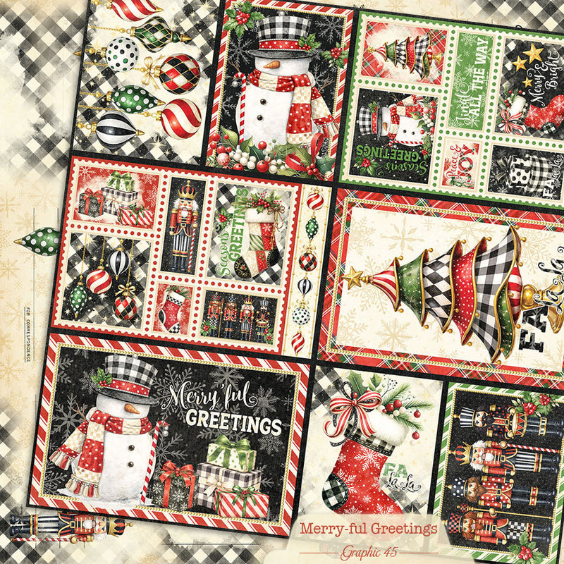 Graphic 45 - Merry-ful Greetings - 12 x 12 Double Sided Paper - Journaling Cut-Apart