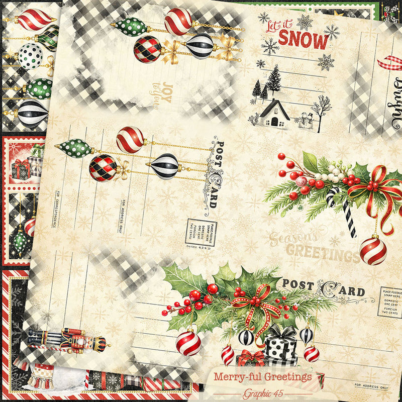 Graphic 45 - Merry-ful Greetings - 12 x 12 Double Sided Paper - Journaling Cut-Apart