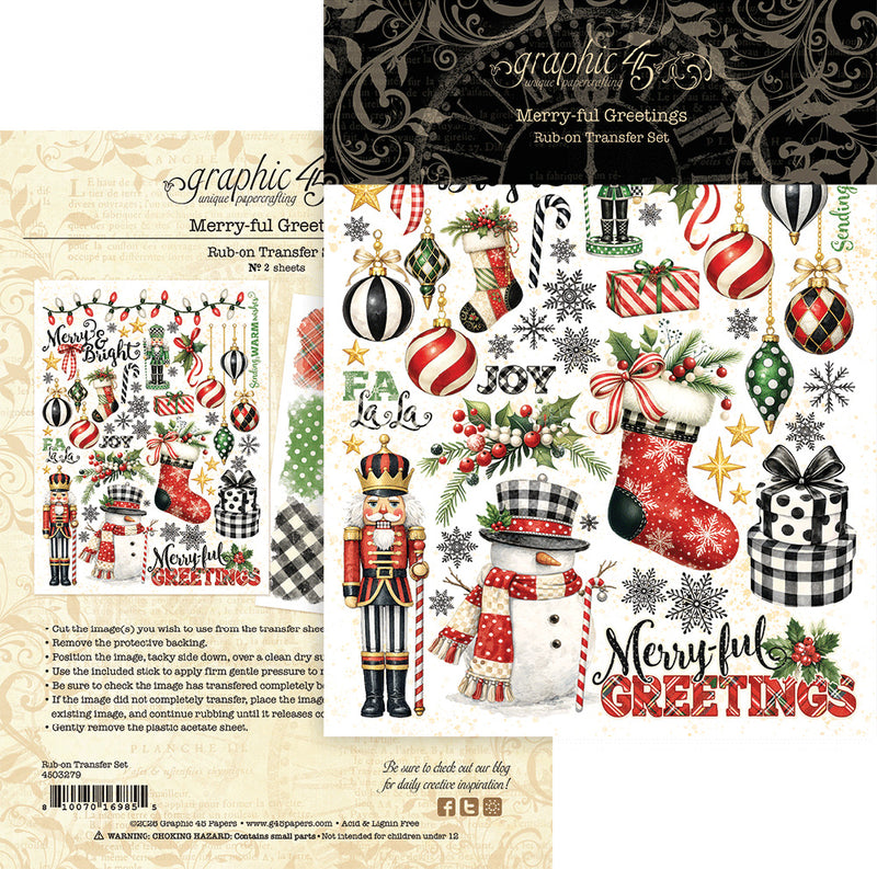 Graphic 45 - Merry-Ful Greetings - Rub-On Transfers