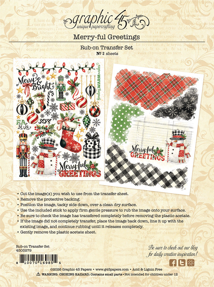 Graphic 45 - Merry-Ful Greetings - Rub-On Transfers