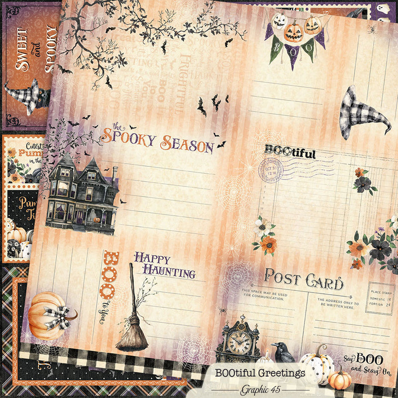 Graphic 45 - BOOtiful Greetings - 12 x 12 Double Sided Paper - Journaling Cut-Apart