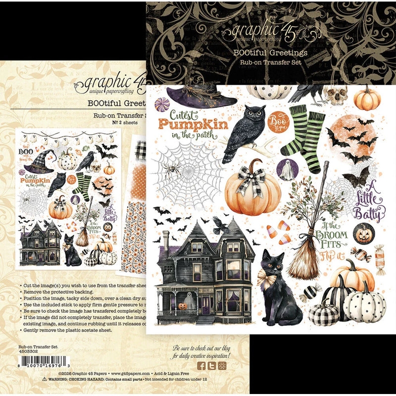 Graphic 45 - BOOtiful Greetings - Rub-On Transfers