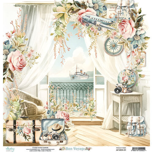 Mintay Papers - Bon Voyage Collection - 12 x 12 Double Sided Paper - 01