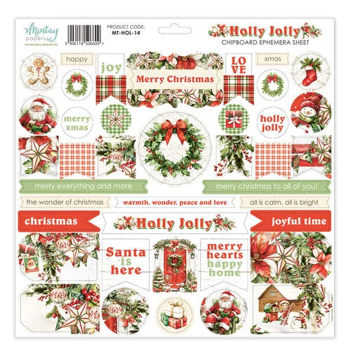 Mintay Papers - Holly Jolly - 12 x 12 Chipboard Ephemera Sheet