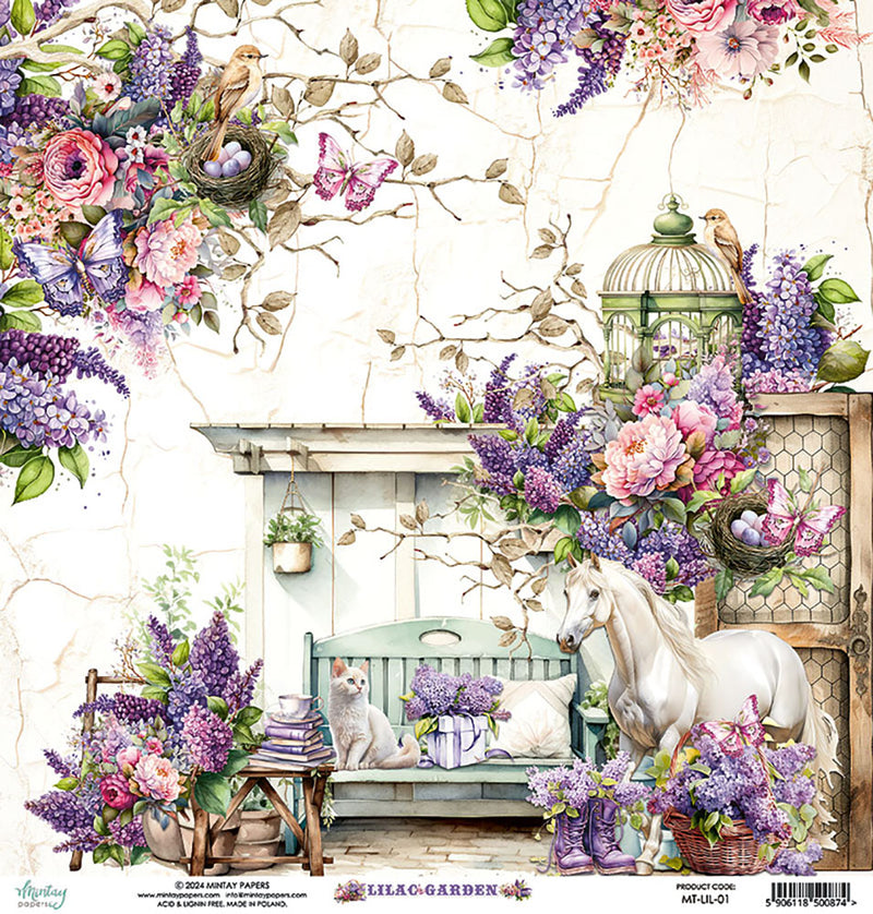 Mintay Papers - Lilac Garden Collection - 12 x 12 Double Sided Paper - 01