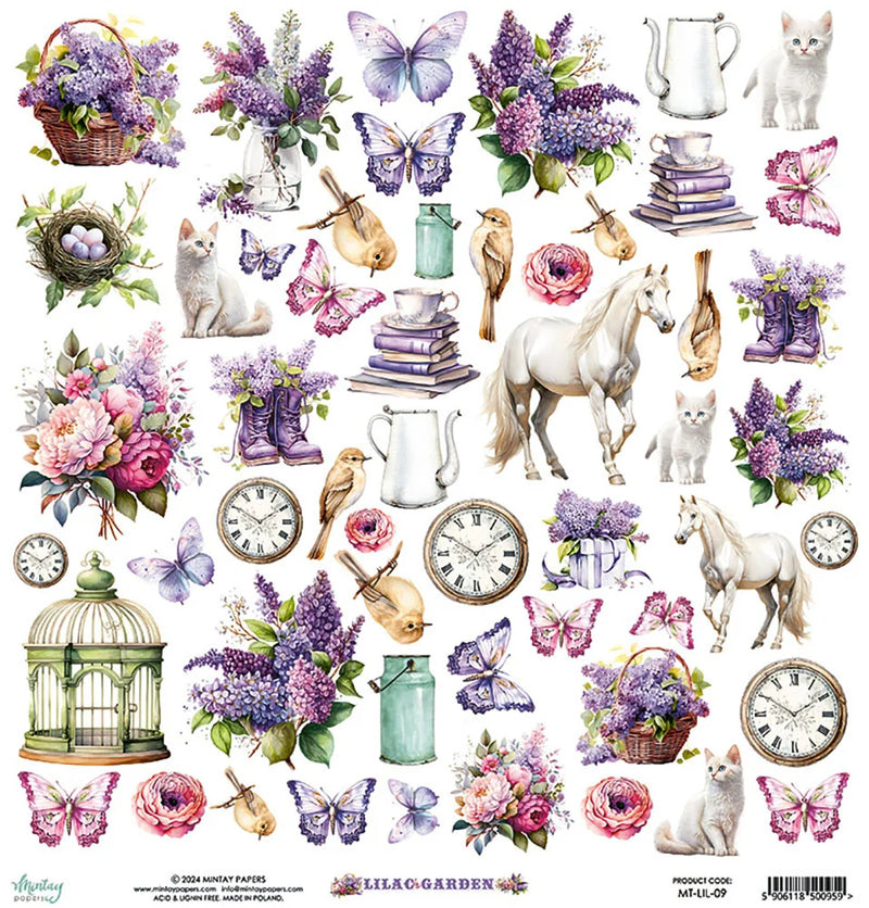 Mintay Papers - Lilac Garden Collection - 12 x 12 Double Sided Paper - Elements