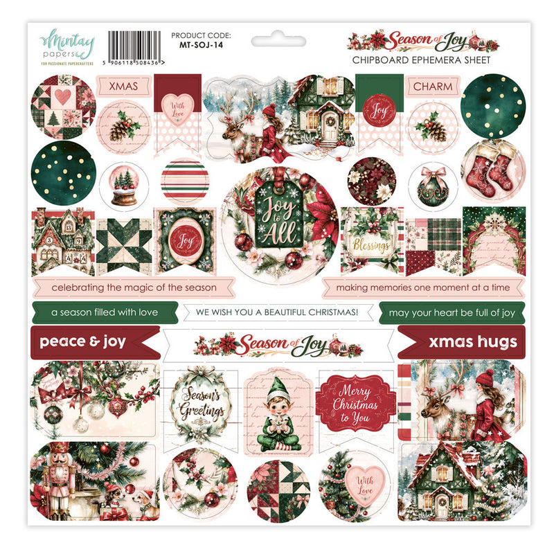 Mintay Papers - Season Of Joy - 12 x 12 Chipboard Ephemera Sheet