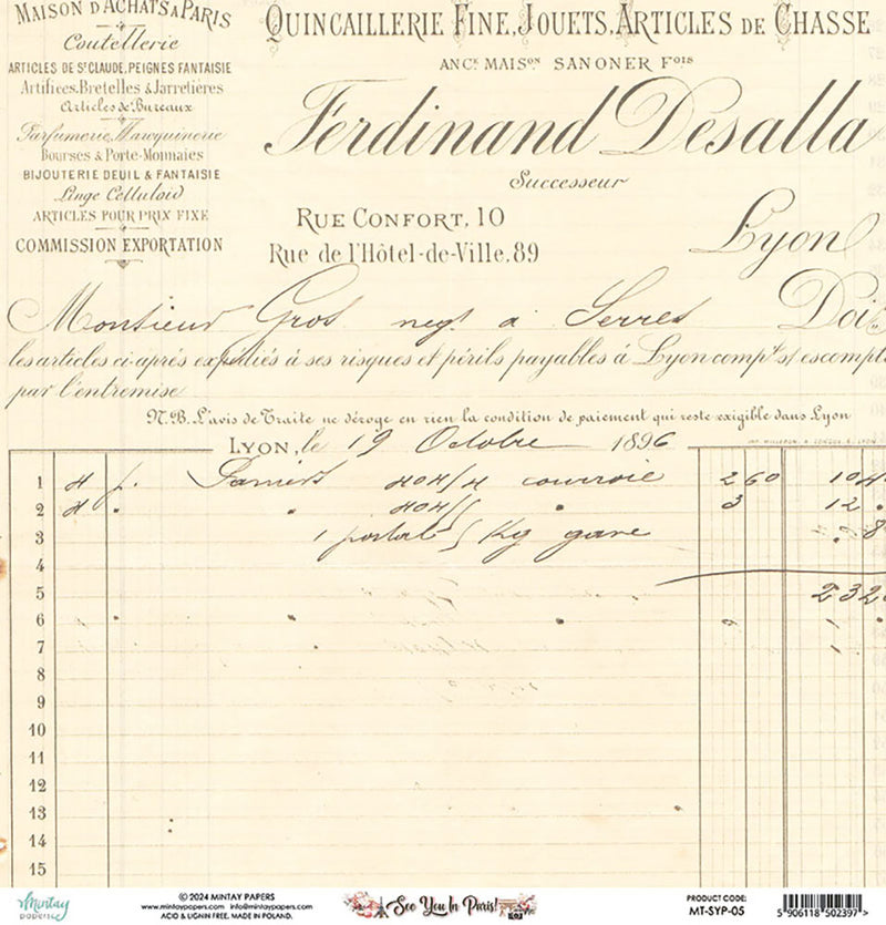 Mintay Papers - See You In Paris Collection - 12 x 12 Double Sided Paper - 05