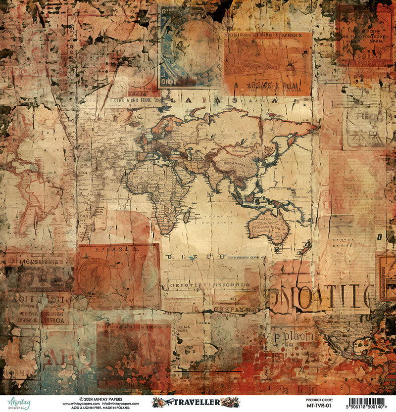 Mintay Papers - Traveller Collection - 12 x 12 Double Sided Paper - 01