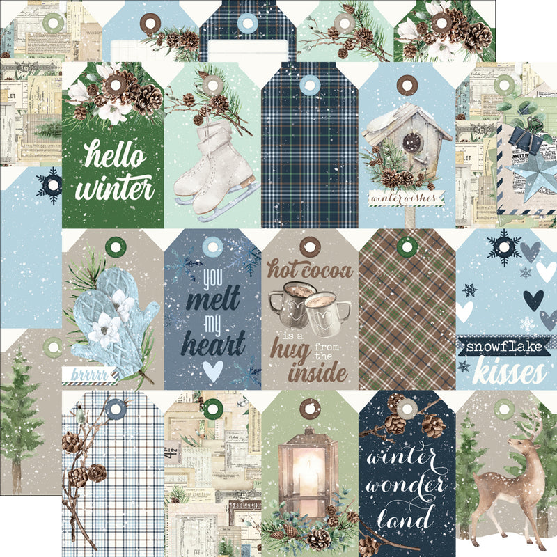 Simple Stories - Simple Vintage Fresh Snow Collection - 12 x 12 Double Sided Paper - Tag Elements