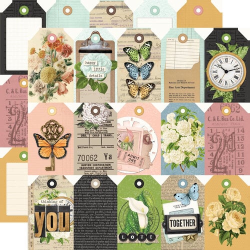 Simple Stories - Simple Vintage Junk Drawer - 12 x 12 Double Sided Paper - Tag Elements
