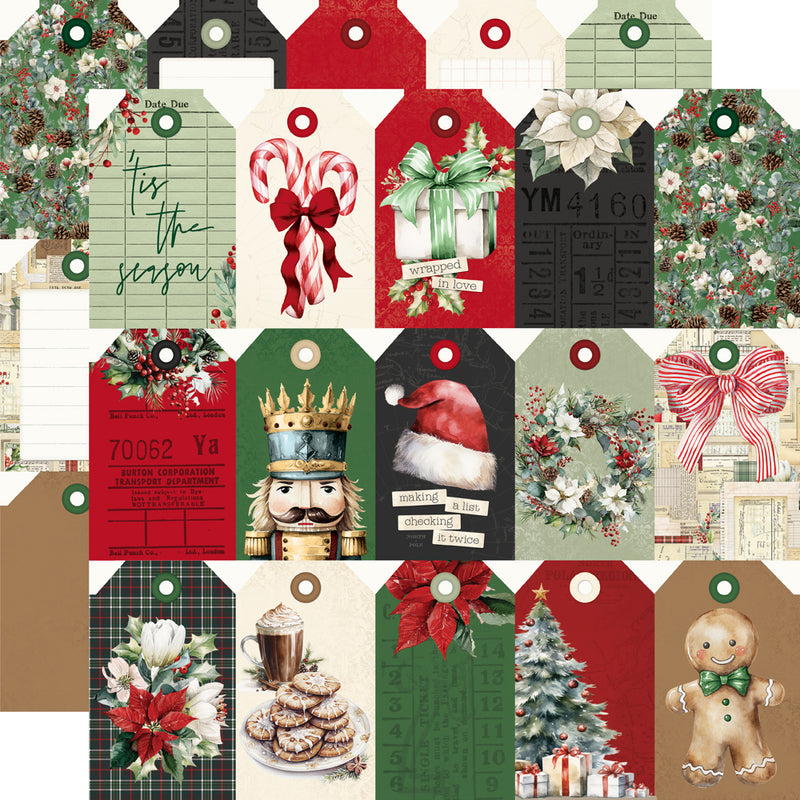 Simple Stories - Simple Vintage Old-Fashioned Christmas - 12 x 12 Double Sided Paper - Tag Elements