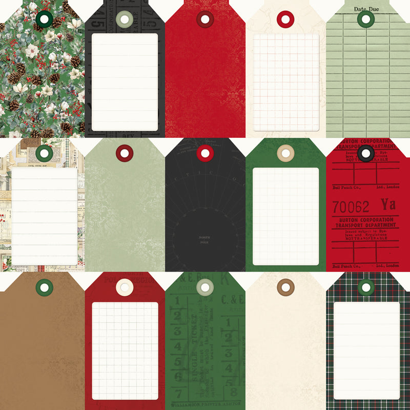 Simple Stories - Simple Vintage Old-Fashioned Christmas - 12 x 12 Double Sided Paper - Tag Elements
