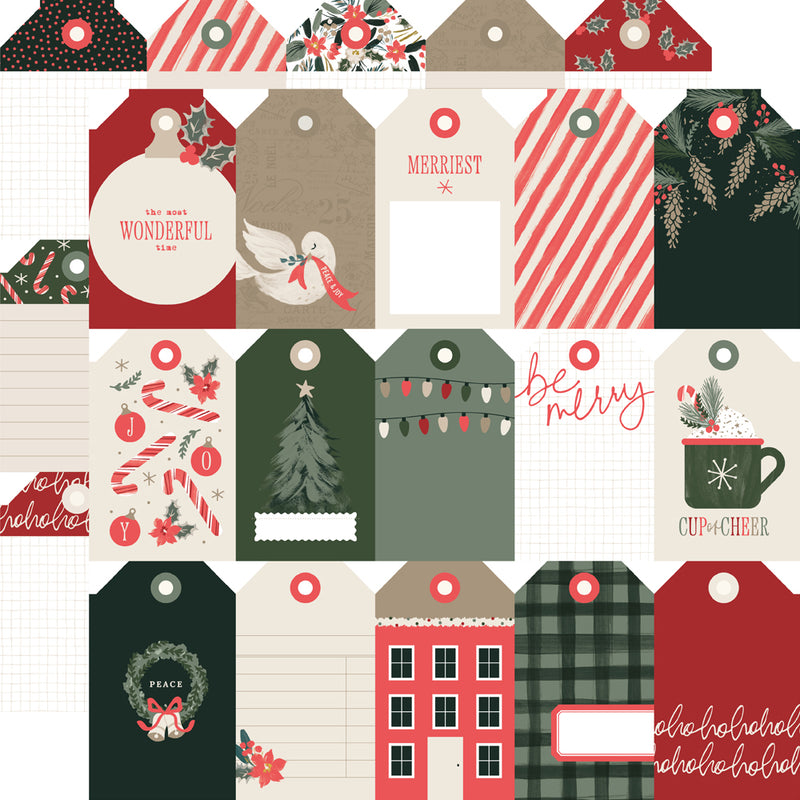 Simple Stories - Mistletoe & Holly - 12 x 12 Double Sided Paper - Tag Elements