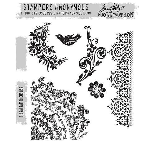 Stampers Anonymous - Tim Holtz - Cling Mounted Rubber Stamp Set - Floral Tattoo