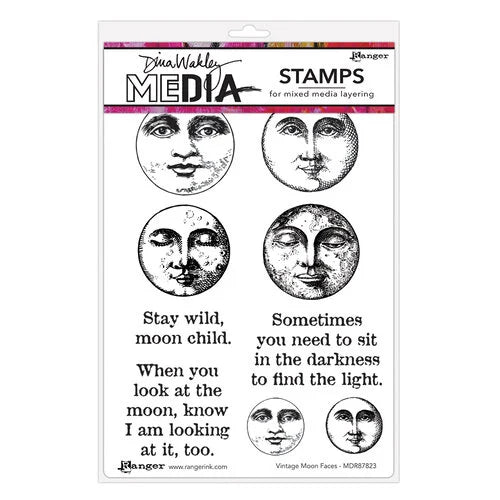 Ranger Ink - Dina Wakley Media - Cling Mounted Rubber Stamps - Vintage Moon Faces