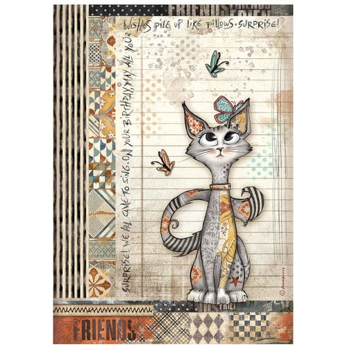 Stamperia - Furry Friends - A4 Rice Paper - Cat and Butterfly