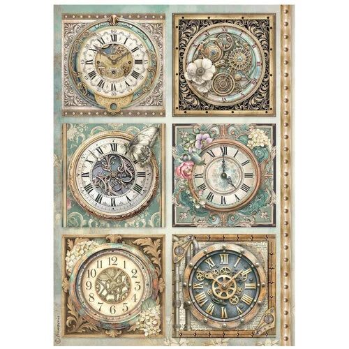 Stamperia - Gardens Of Time - A4 Rice Paper - 6 Clocks