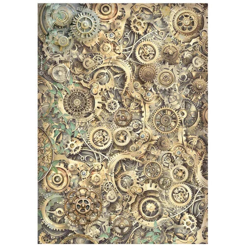 Stamperia - Gardens Of Time - A4 Rice Paper - Gears Pattern