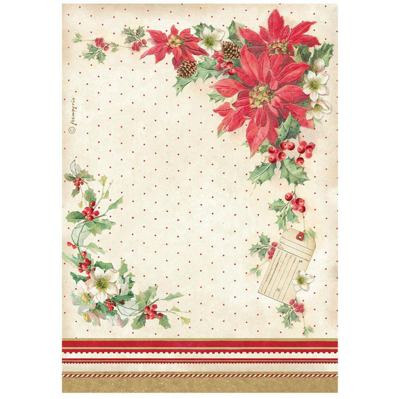 Stamperia - Classic Christmas - A4 Rice Paper - Poinsettia
