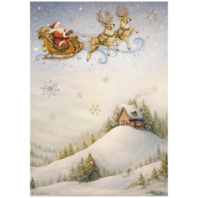 Stamperia - Silent Night - A4 Rice Paper - Santa Claus And Sleigh