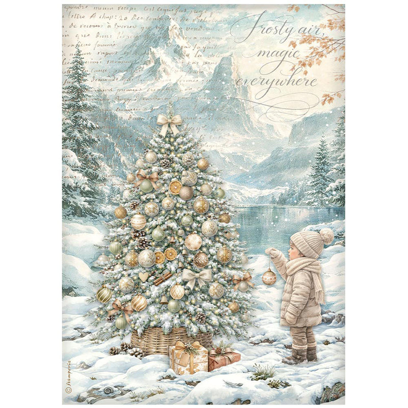 Stamperia - White Christmas - A4 Rice Paper - Tree By The Lake