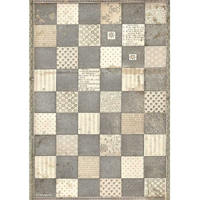Stamperia - Alice Forever Collection - A4 Rice Paper - Alice Chessboard
