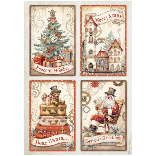 Stamperia - Gear up for Christmas Collection - A4 Rice Paper - 4 Cards