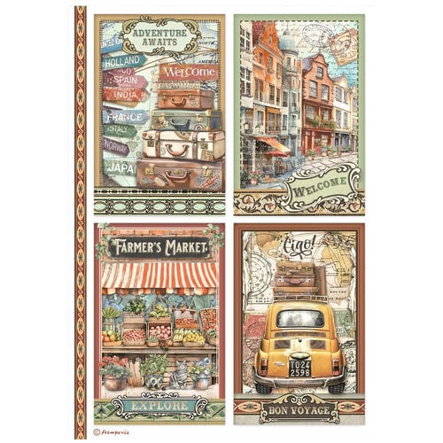 Stamperia - Art of Travelling Collection - A4 Rice Paper - 4 Cards