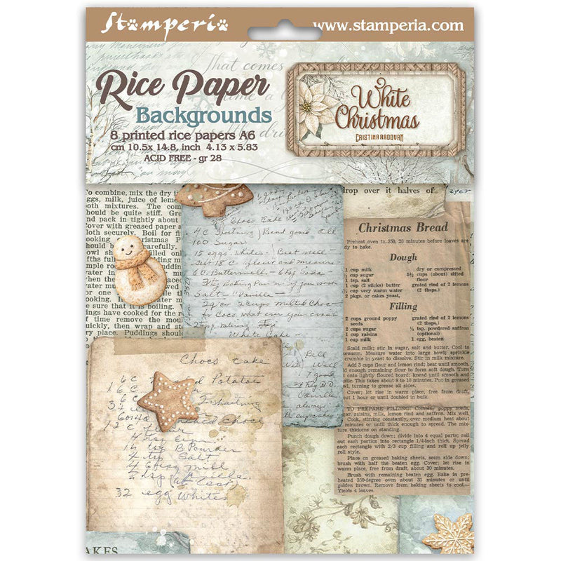 Stamperia - White Christmas - A6 Rice Paper - 8 Pack